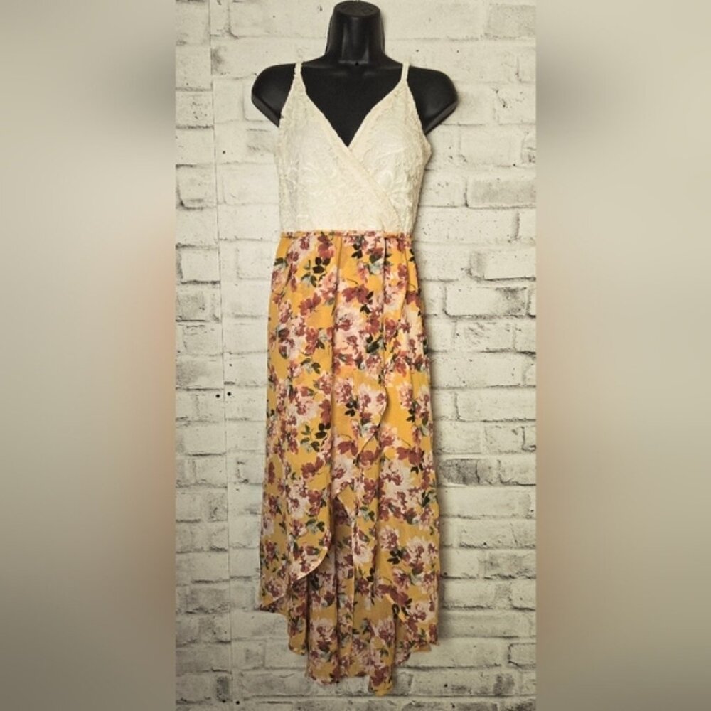 Suzy Shier White Lace & Orange Floral High Low Maxi Dress XL - Picture 2 of 15